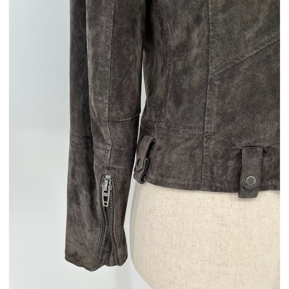 Blank NYC Womens Suede Cropped Moto Jacket Size S Dark Grey Biker No Belt FLAWS - Picture 8 of 14